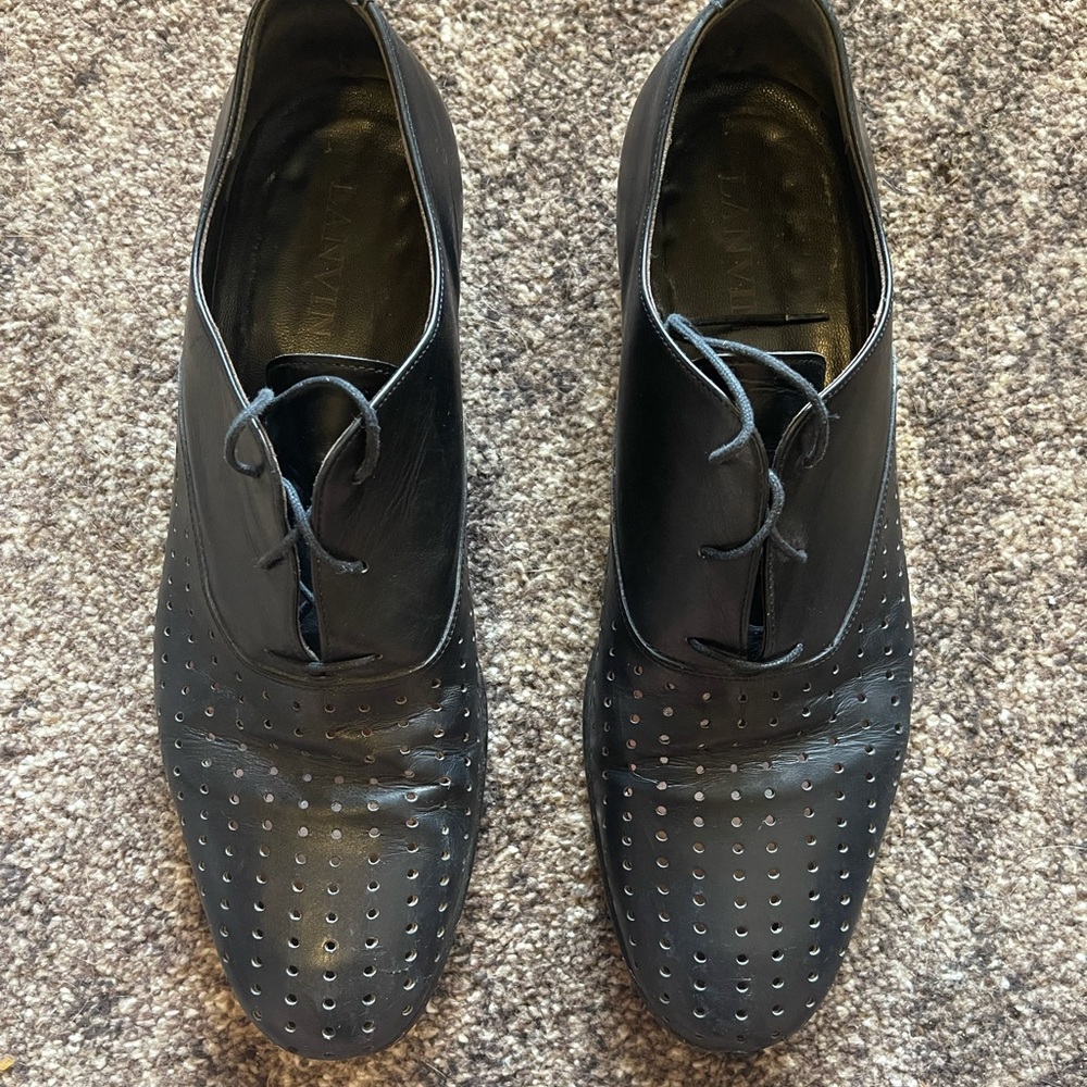 Lanvin Black Perforated Oxfords